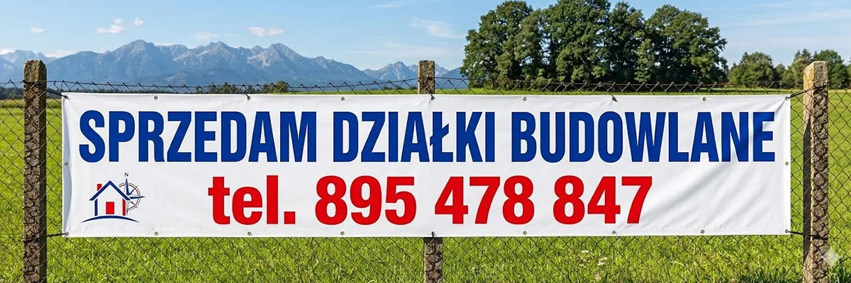 Baner na ogrodzenie - sprzedam działki budowlane